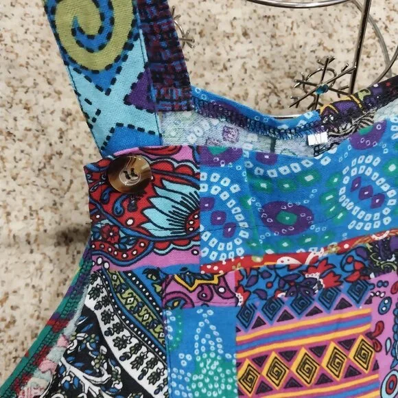3660 Size XL Boho Print Cotton/ Polyester Over Alls with Adjustable Button Strap - Picture 4 of 8